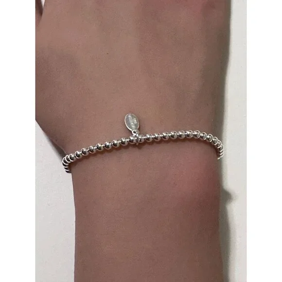 925 Sterling Silver Beaded Stretch Stacking Bracelet Minimalist Star Charm - Picture 3 of 4